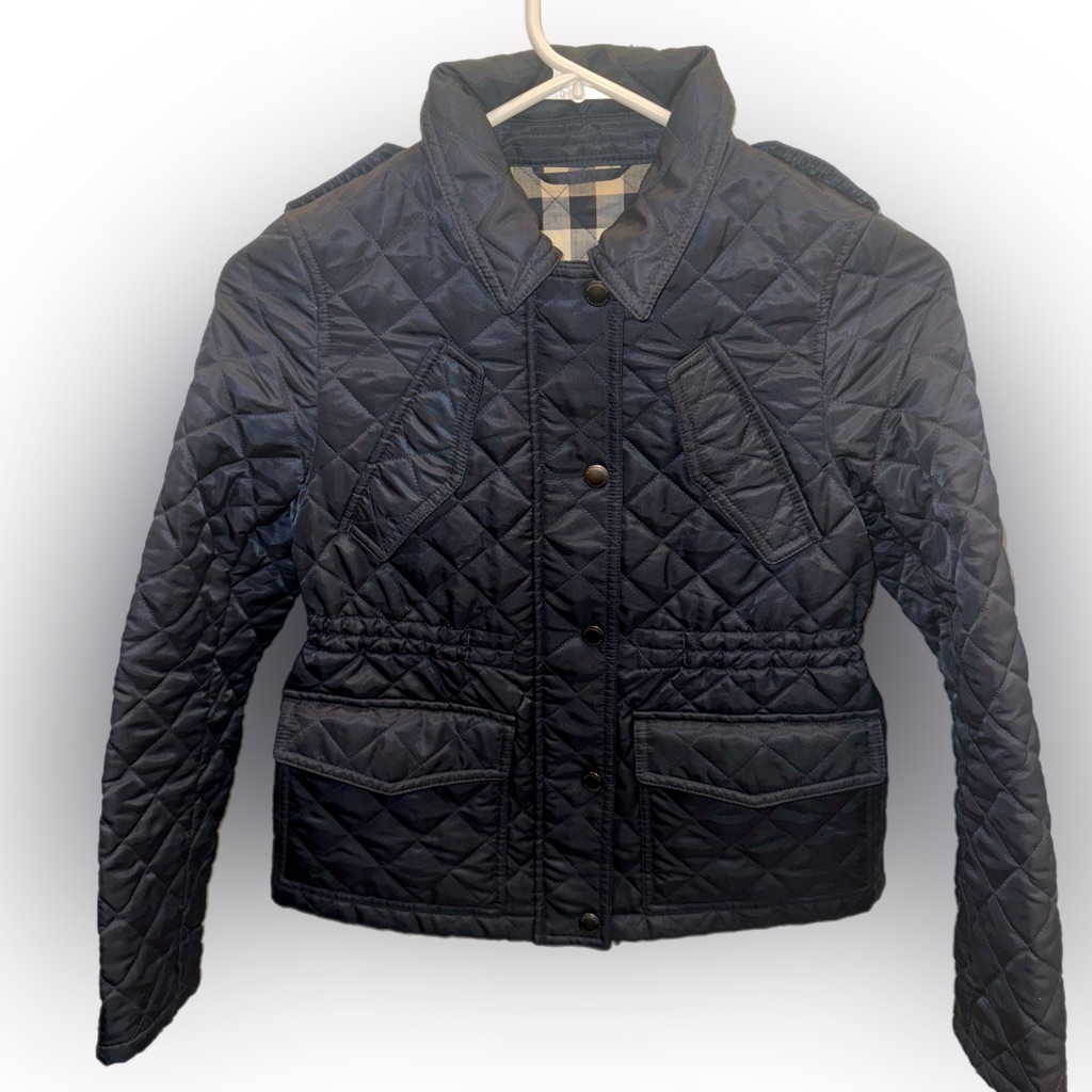Authentic Burberry Quilted Barn Jacket Navy Blue Girls Size 12y Euc